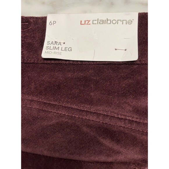 Liz Claiborne Sara Velvet Maroon Petite Slim Leg Pants Size 6P NWT - Picture 3 of 7